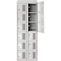 Assembled Lockerettes Clean Line Perforated Economy Lockers, 6 -tier, Bank of 2, 18" x 72" x 12", Steel Cintas