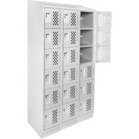 Assembled Lockerettes Clean Line Perforated Economy Lockers, 6 -tier, Bank of 3, 18" x 72" x 12", Steel Cintas
