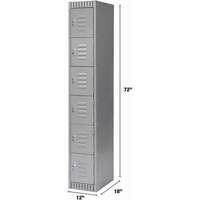 Lockers, 6 -tier, 12" x 18" x 72", Steel, Grey, Knocked Down Cintas