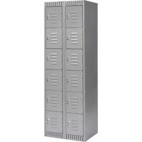 Lockers, 6 -tier, Bank of 2, 24" x 18" x 72", Steel, Grey, Knocked Down Cintas
