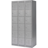 Lockers, 6 -tier, Bank of 3, 36" x 18" x 72", Steel, Grey, Knocked Down Cintas