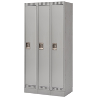 Lockers, Bank of 3, 36" x 18" x 76", Steel, Grey, Knocked Down Cintas