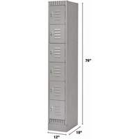 Lockers, 6 -tier, 12" x 18" x 76", Steel, Grey, Knocked Down Cintas