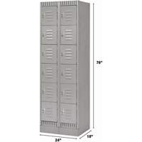 Lockers, 6 -tier, Bank of 2, 24" x 18" x 76", Steel, Grey, Knocked Down Cintas