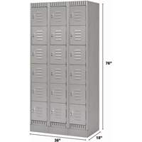 Lockers, 6 -tier, Bank of 3, 36" x 18" x 76", Steel, Grey, Knocked Down Cintas