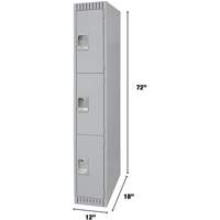 Lockers, 3 -tier, 12" x 18" x 72", Steel, Grey, Knocked Down Cintas