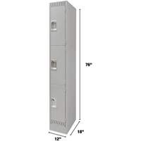 Lockers, 3 -tier, 12" x 18" x 76", Steel, Grey, Knocked Down Cintas
