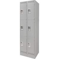 Lockers, 3 -tier, Bank of 2, 24" x 18" x 76", Steel, Grey, Knocked Down Cintas