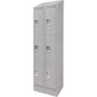 Lockers, 3 -tier, Bank of 2, 24" x 18" x 86", Steel, Grey, Knocked Down Cintas