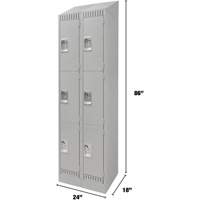 Lockers, 3 -tier, Bank of 2, 24" x 18" x 86", Steel, Grey, Knocked Down Cintas