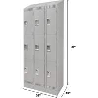 Lockers, 3 -tier, Bank of 3, 36" x 18" x 86", Steel, Grey, Knocked Down Cintas