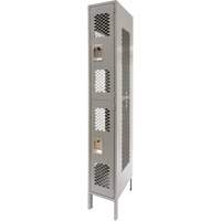 Vented Lockers, 2 -tier, 12" x 18" x 78", Steel, Grey, Knocked Down, Perforated Cintas