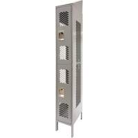 Vented Lockers, 2 -tier, 12" x 18" x 88", Steel, Grey, Knocked Down, Perforated Cintas