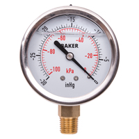 Manom&egrave;tres,  2-1/2", 30" Hg-0" Vac, Fixation inf&eacute;rieure, Analogique rempli de liquide Cintas