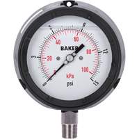 Pressure Gauge, 4-1/2" , 0 - 15 psi/0 - 100 kPa, Bottom Mount, Liquid Filled Analogue Cintas