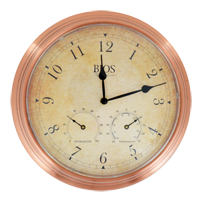 3-in-1 Outdoor Clock, Analog, Battery Operated, 14" Dia., Brown Cintas