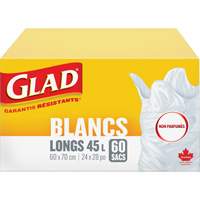 Sacs &agrave; ordures hauts 45 L sans parfum, R&eacute;gulier, 24" la x 28" lo, Blanc Cintas