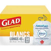 Sacs &agrave; ordures hauts 45 L avec Febreze, R&eacute;gulier, 24" la x 28" lo, Blanc Cintas