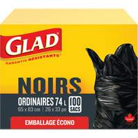 Sacs &agrave; ordures 74 L, R&eacute;gulier, 26" la x 33" lo, Noir Cintas