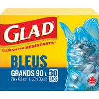 Sacs de recyclage 90 L, R&eacute;gulier, 30" la x 33" lo, Bleu Cintas