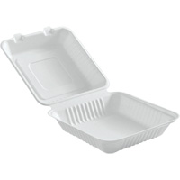 Contenants &agrave; charni&egrave;re pour nourriture compostable, Bagasse, Carr&eacute;e Cintas