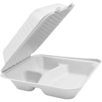 Contenants &agrave; charni&egrave;re pour nourriture compostable avec compartiments, Bagasse, Carr&eacute;e Cintas
