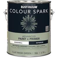 Peinture int&eacute;rieure pr&eacute;teint&eacute;e + appr&ecirc;t mural Colour Spark, Vert masque en argile, Satin&eacute;, 3,78 L, Gallon Cintas