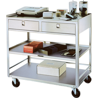 Stainless Steel Equipment Stands, 300 lbs. Capacity, Stainless Steel, 20"/20-1/8" x W, 35" x H, 37"/36-3/8" D, Knocked Down, 2 Drawers Cintas