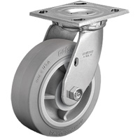 Plate Caster, Swivel, 4" (101.6 mm), Rubber, 225 lbs. (102 kg.) Cintas