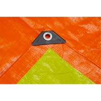 B&acirc;che tiss&eacute;e robuste haute visibilit&eacute;, Poly&eacute;thyl&egrave;ne, Vert/Orange, 16' x 20' x 12 mils Cintas