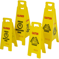 Wet Floor Safety Signs, Quadrilingual with Pictogram Cintas