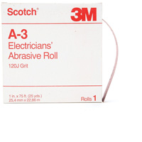 Rouleau abrasif pour &eacute;lectricien A-3 Scotch, Oxyde d'aluminium, 1" la x 75' lo, Grain 120 Cintas