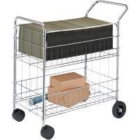 Wire Mail Cart, 200 lbs. Capacity, Chrome, 19" D x 30" L x 39-1/4" H, Chrome Plated Cintas