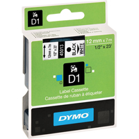D1 Label Cassette, 12 mm x 23', Black on White Cintas
