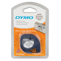 Labels for LetraTag Plus LT100-H, 12 mm x 13', Black on Silver Cintas