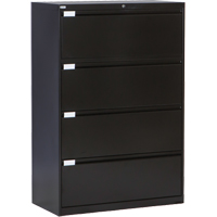 Lateral Filing Cabinet, Steel, 4 Drawers, 36" W x 18" D x 53-3/8" H, Black Cintas