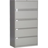 Lateral Filing Cabinet, Steel, 5 Drawers, 36" W x 18" D x 65-1/2" H, Grey Cintas