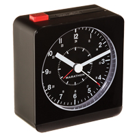 Desk Alarm Clock, Analog, Battery Operated, 3.5" W x 1.5" D x 3.75" H, Black Cintas