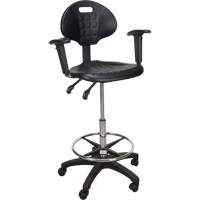 Tabouret ergonomique robuste avec accoudoirs r&eacute;glables et roulettes en nylon, Mobile, Ajustable Hauteur, Capacit&eacute; 250 lb Cintas