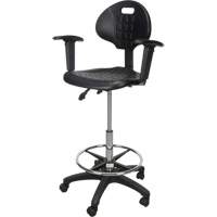 Tabouret ergonomique robuste avec accoudoirs r&eacute;glables et roulettes en nylon, Mobile, Ajustable Hauteur, Capacit&eacute; 250 lb Cintas