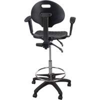 Tabouret ergonomique robuste avec accoudoirs r&eacute;glables et roulettes en nylon, Mobile, Ajustable Hauteur, Capacit&eacute; 250 lb Cintas