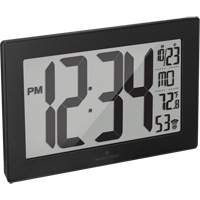 Self-Setting & Self-Adjusting Wall Clock with Stand, Digital, Battery Operated, Black Cintas