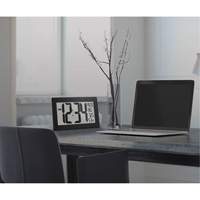 Self-Setting & Self-Adjusting Wall Clock with Stand, Digital, Battery Operated, Black Cintas