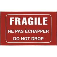 "Fragile" Bilingual Special Handling Labels, 5" L x 3" W, White on Red Cintas