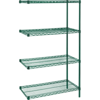 &eacute;tag&egrave;res robustes en treillis m&eacute;tallique au fini &eacute;poxy vert, Ensemble de Ajout, 4 Tablettes, 30" la x 63" h x 14" p Cintas