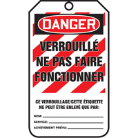 &eacute;tiquettes de verrouillage, Papier cartonn&eacute;, 3-1/8" la x 5-7/8" h, Français Cintas