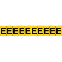 Rep&egrave;res adh&eacute;sifs &agrave; lettres individuelles, E, 1" h, Noir sur jaune Cintas