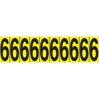 Rep&egrave;res adh&eacute;sifs &agrave; chiffres individuels, 6, 1-15/16" h, Noir sur jaune Cintas