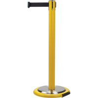 Free-Standing Crowd Control Barrier, Steel, 35" H, Black Tape, 7' Tape Length Cintas