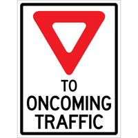 "Yield to Oncoming Traffic" Roll-Up Sign Traffic Sign, 36" x 48", Vinyl, English with Pictogram Cintas